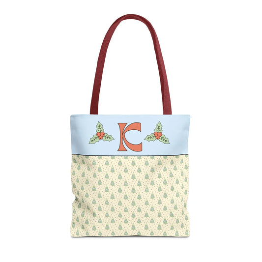 Pastel Christmas Tote Bag with Red Handles, Colorful Vintage Aesthetic Matching Tote Bags for Christmas, Cute Holiday Season Bag for Her: K - BIG FRENCHIES