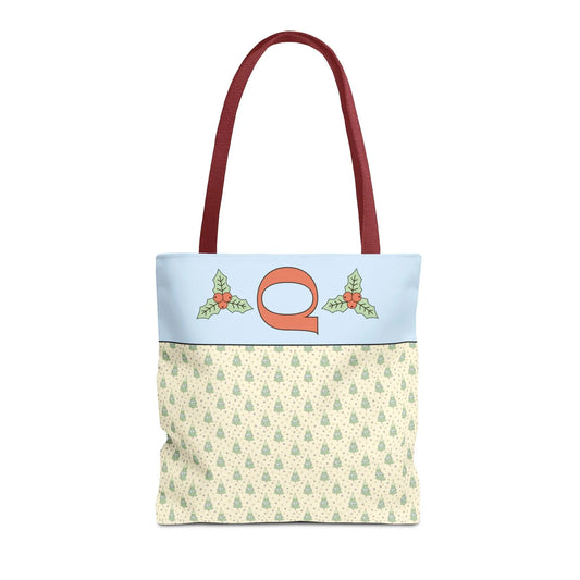 Pastel Christmas Tote Bag with Red Handles, Colorful Vintage Aesthetic Matching Tote Bags for Christmas, Cute Holiday Season Bag for Her: Q - BIG FRENCHIES