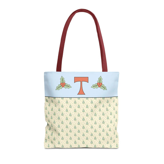 Pastel Christmas Tote Bag with Red Handles, Colorful Vintage Aesthetic Matching Tote Bags for Christmas, Cute Holiday Season Bag for Her: T - BIG FRENCHIES