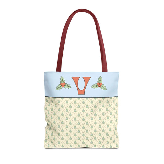 Pastel Christmas Tote Bag with Red Handles, Colorful Vintage Aesthetic Matching Tote Bags for Christmas, Cute Holiday Season Bag for Her: V - BIG FRENCHIES