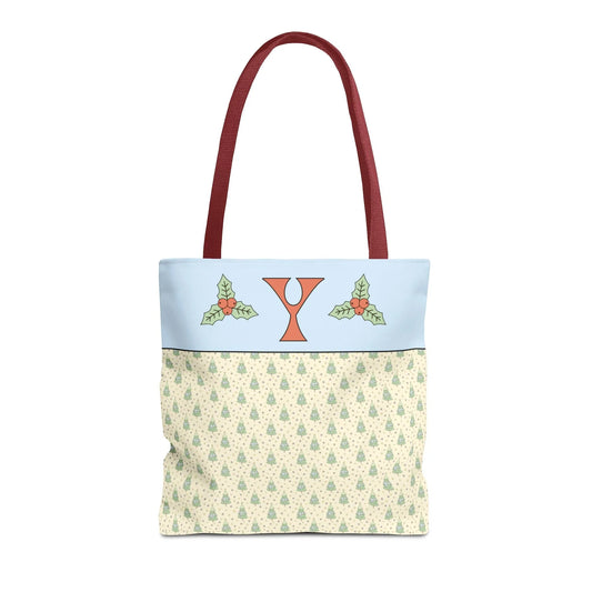 Pastel Christmas Tote Bag with Red Handles, Colorful Vintage Aesthetic Matching Tote Bags for Christmas, Cute Holiday Season Bag for Her: Y - BIG FRENCHIES
