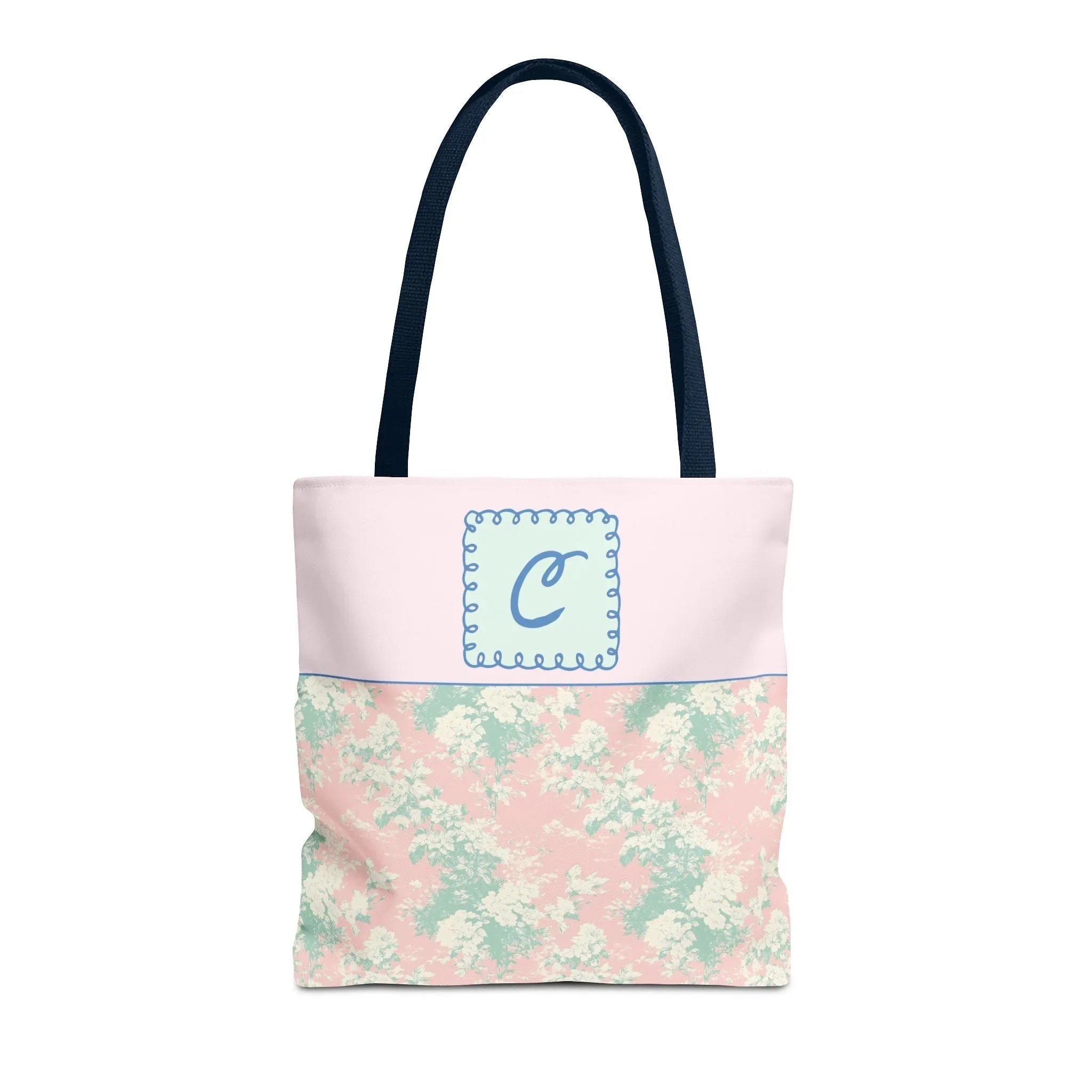 Pastel Eighties Aesthetic Tote Bag with Initial, Colorful Maximalist Tote Bag with Letter in Cute Doodle Frame, Teacher Appreciation Gift: C - BIG FRENCHIES