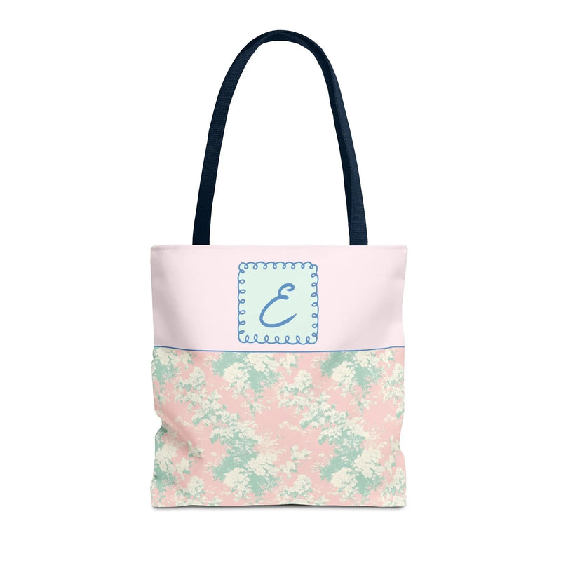 Pastel Eighties Aesthetic Tote Bag with Initial, Colorful Maximalist Tote Bag with Letter in Cute Doodle Frame, Teacher Appreciation Gift: E - BIG FRENCHIES