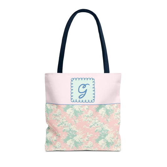 Pastel Eighties Aesthetic Tote Bag with Initial, Colorful Maximalist Tote Bag with Letter in Cute Doodle Frame, Teacher Appreciation Gift: G - BIG FRENCHIES