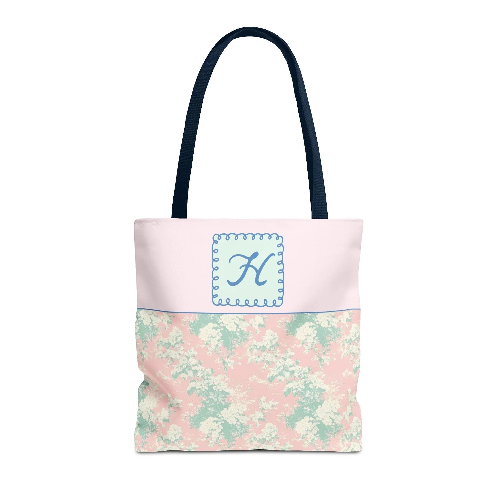 Pastel Eighties Aesthetic Tote Bag with Initial, Colorful Maximalist Tote Bag with Letter in Cute Doodle Frame, Teacher Appreciation Gift: H - BIG FRENCHIES