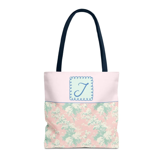 Pastel Eighties Aesthetic Tote Bag with Initial, Colorful Maximalist Tote Bag with Letter in Cute Doodle Frame, Teacher Appreciation Gift: J - BIG FRENCHIES