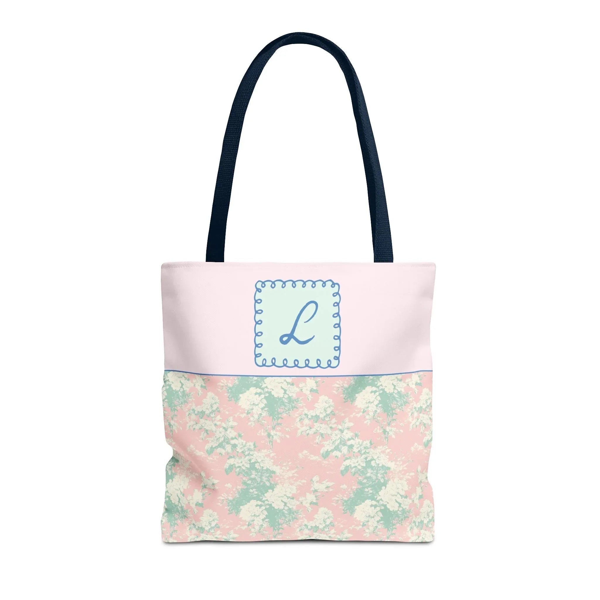 Pastel Eighties Aesthetic Tote Bag with Initial, Colorful Maximalist Tote Bag with Letter in Cute Doodle Frame, Teacher Appreciation Gift: L - BIG FRENCHIES