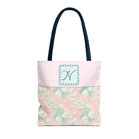 Pastel Eighties Aesthetic Tote Bag with Initial, Colorful Maximalist Tote Bag with Letter in Cute Doodle Frame, Teacher Appreciation Gift: N - BIG FRENCHIES