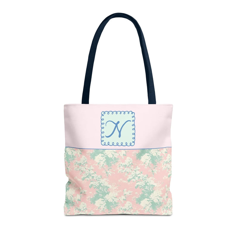 Pastel Eighties Aesthetic Tote Bag with Initial, Colorful Maximalist Tote Bag with Letter in Cute Doodle Frame, Teacher Appreciation Gift: N - BIG FRENCHIES