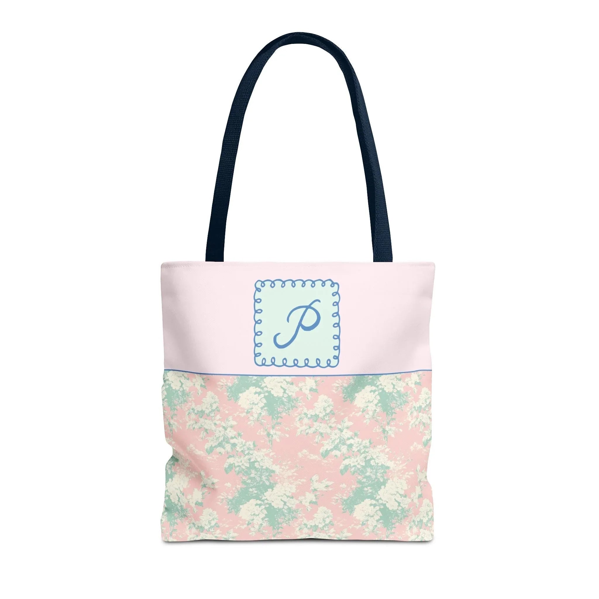 Pastel Eighties Aesthetic Tote Bag with Initial, Colorful Maximalist Tote Bag with Letter in Cute Doodle Frame, Teacher Appreciation Gift: P - BIG FRENCHIES