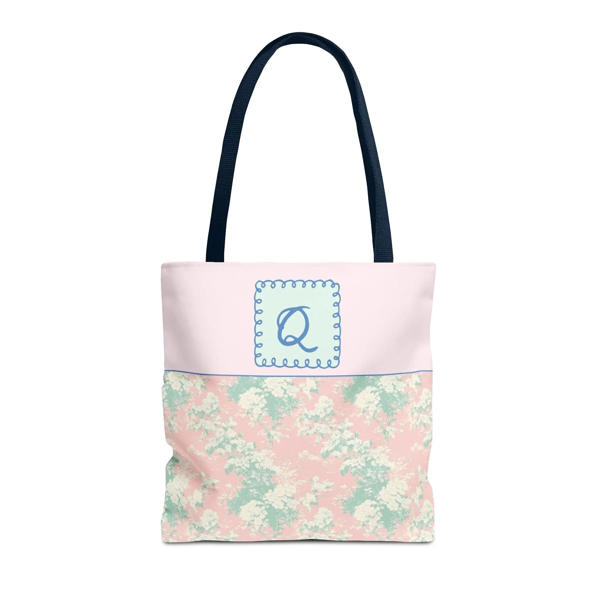 Pastel Eighties Aesthetic Tote Bag with Initial, Colorful Maximalist Tote Bag with Letter in Cute Doodle Frame, Teacher Appreciation Gift: Q - BIG FRENCHIES