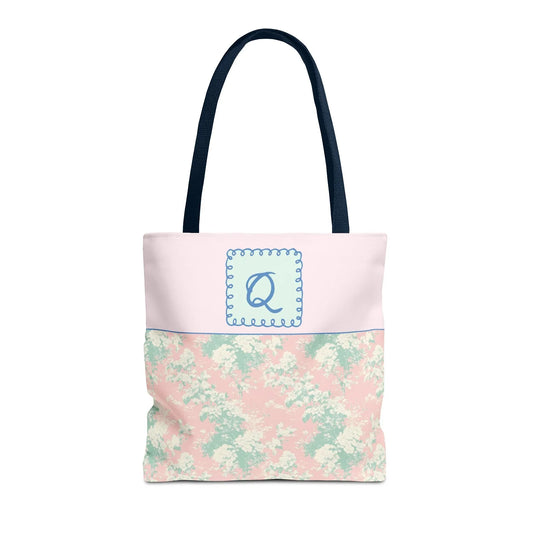 Pastel Eighties Aesthetic Tote Bag with Initial, Colorful Maximalist Tote Bag with Letter in Cute Doodle Frame, Teacher Appreciation Gift: Q - BIG FRENCHIES