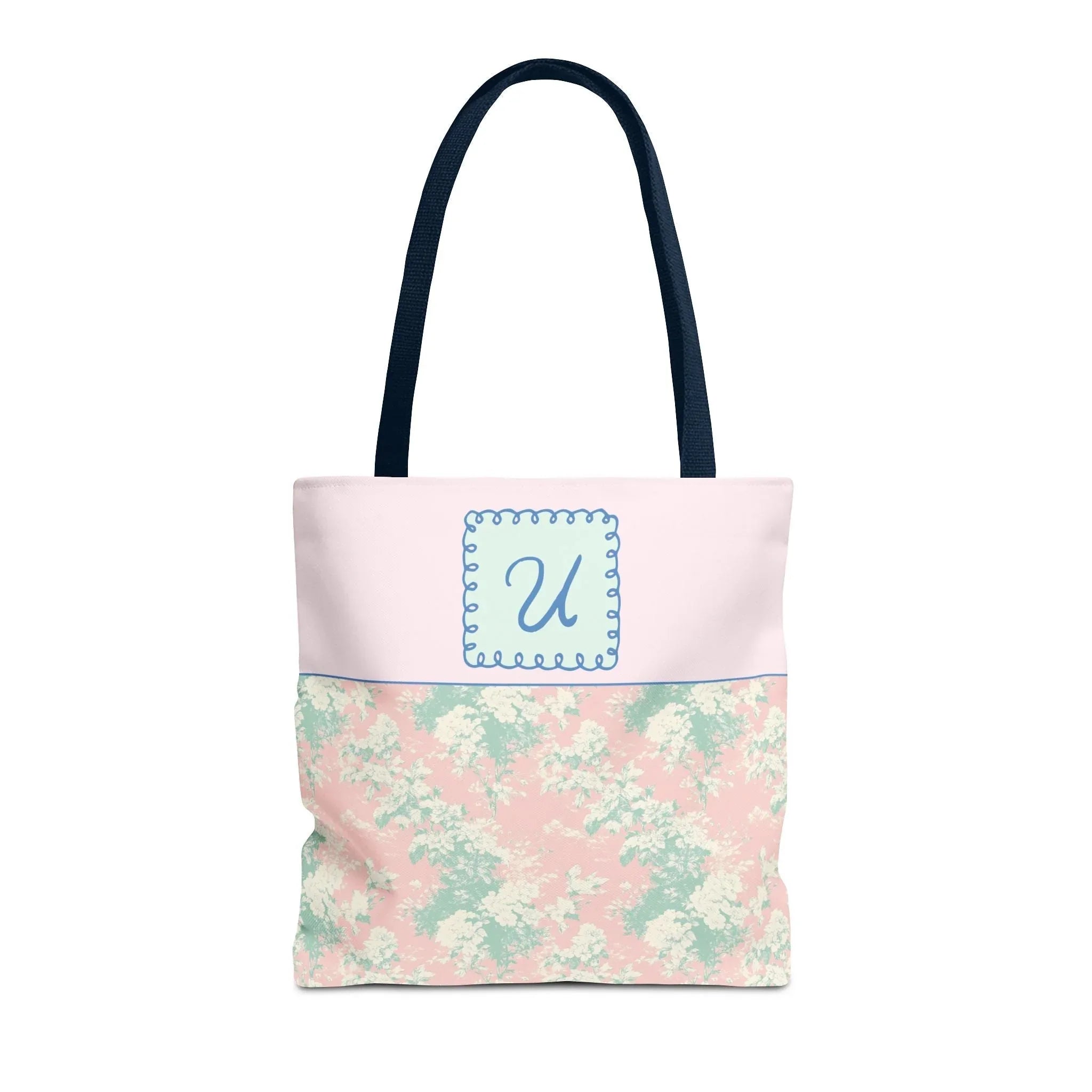 Pastel Eighties Aesthetic Tote Bag with Initial, Colorful Maximalist Tote Bag with Letter in Cute Doodle Frame, Teacher Appreciation Gift: U - BIG FRENCHIES