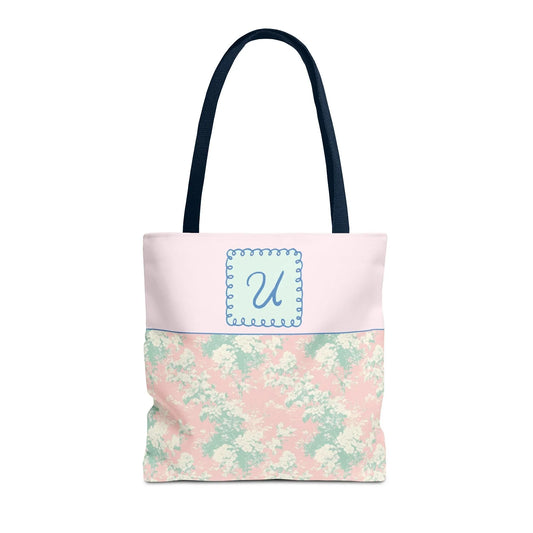 Pastel Eighties Aesthetic Tote Bag with Initial, Colorful Maximalist Tote Bag with Letter in Cute Doodle Frame, Teacher Appreciation Gift: U - BIG FRENCHIES
