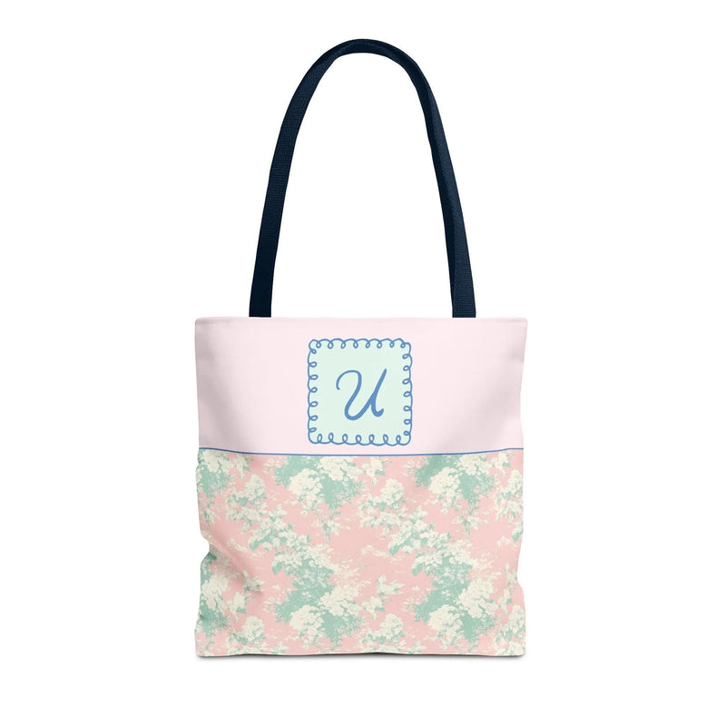 Pastel Eighties Aesthetic Tote Bag with Initial, Colorful Maximalist Tote Bag with Letter in Cute Doodle Frame, Teacher Appreciation Gift: U - BIG FRENCHIES