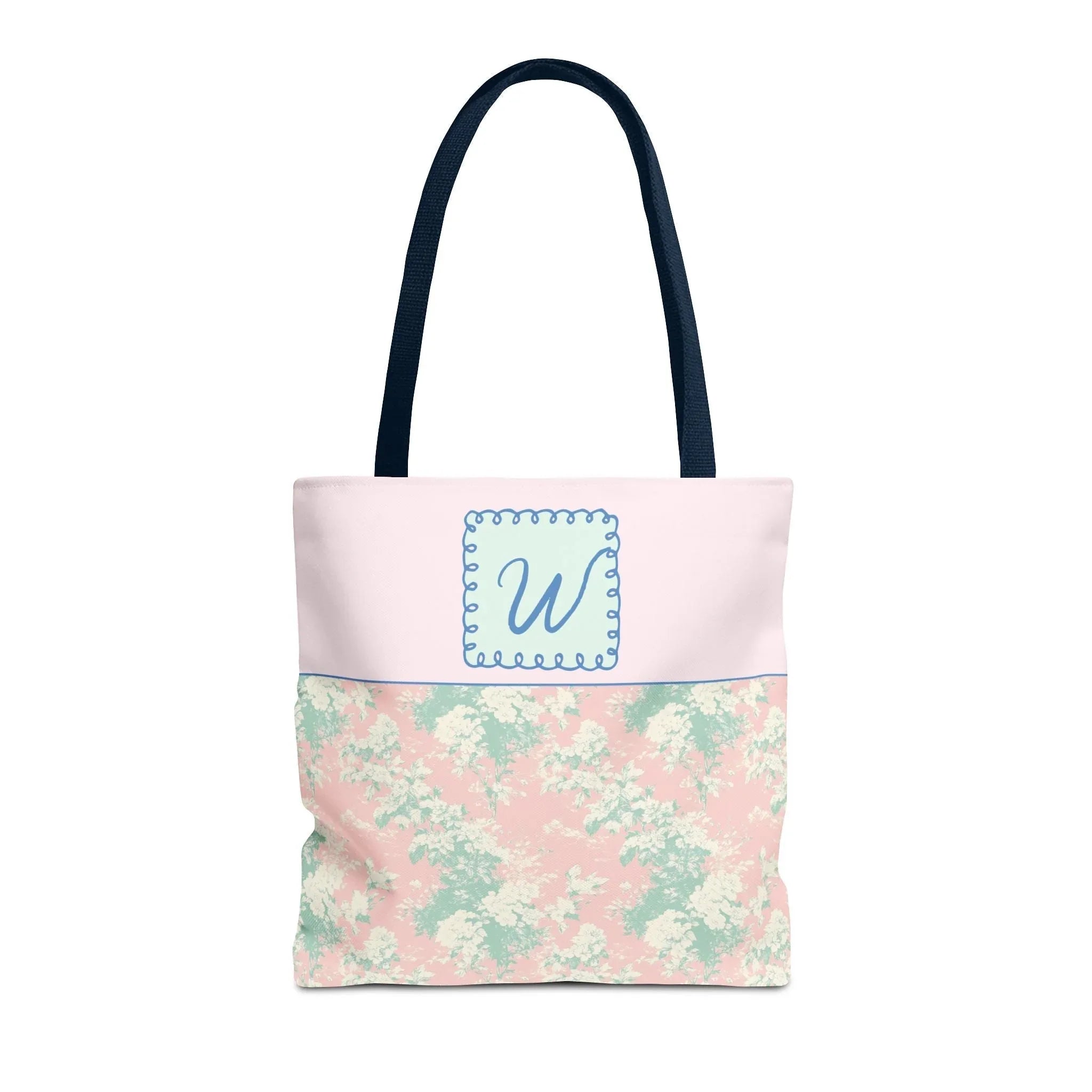 Pastel Eighties Aesthetic Tote Bag with Initial, Colorful Maximalist Tote Bag with Letter in Cute Doodle Frame, Teacher Appreciation Gift: W - BIG FRENCHIES