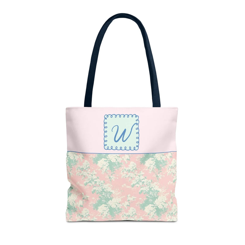 Pastel Eighties Aesthetic Tote Bag with Initial, Colorful Maximalist Tote Bag with Letter in Cute Doodle Frame, Teacher Appreciation Gift: W - BIG FRENCHIES