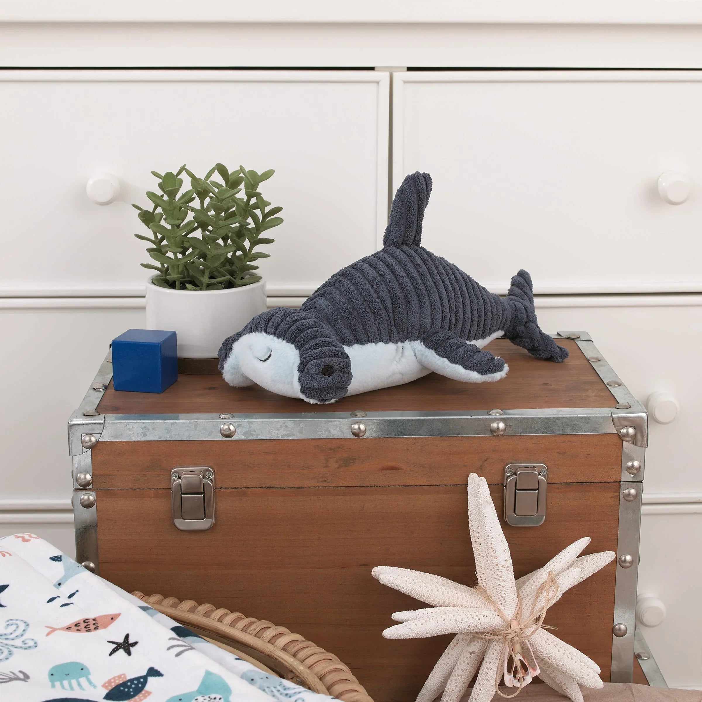 Explore Dream Discover Navy, and Light Blue Hammerhead Shark Shaped Plush Stuffed Animal - BIG FRENCHIES