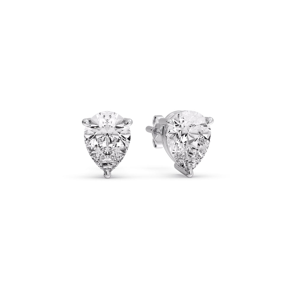 Three-Prong Pear Diamond Solitaire Stud Earrings (1.00ct - 10.00ct)