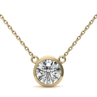 3.00 CTW AGI Certified Round Brilliant Lab Grown Diamond Bezel Pendant in 14K White or Yellow Gold