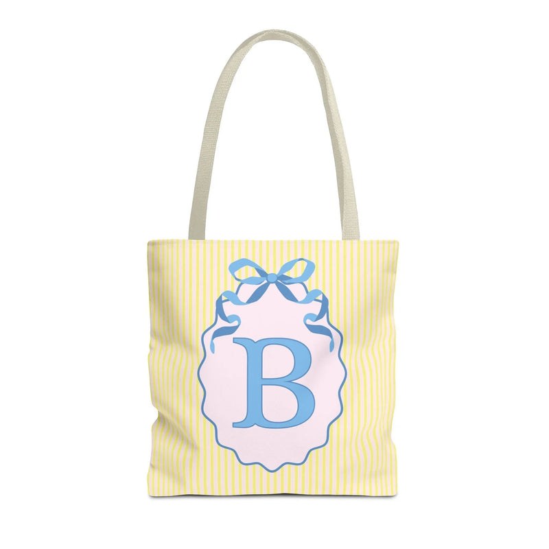 Peppy Initial Tote Bag with Initial and Cute Bow, Boho Hydrangea Flowers: B - BIG FRENCHIES