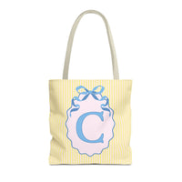 Peppy Initial Tote Bag with Initial and Cute Bow, Boho Hydrangea Flowers: C - BIG FRENCHIES