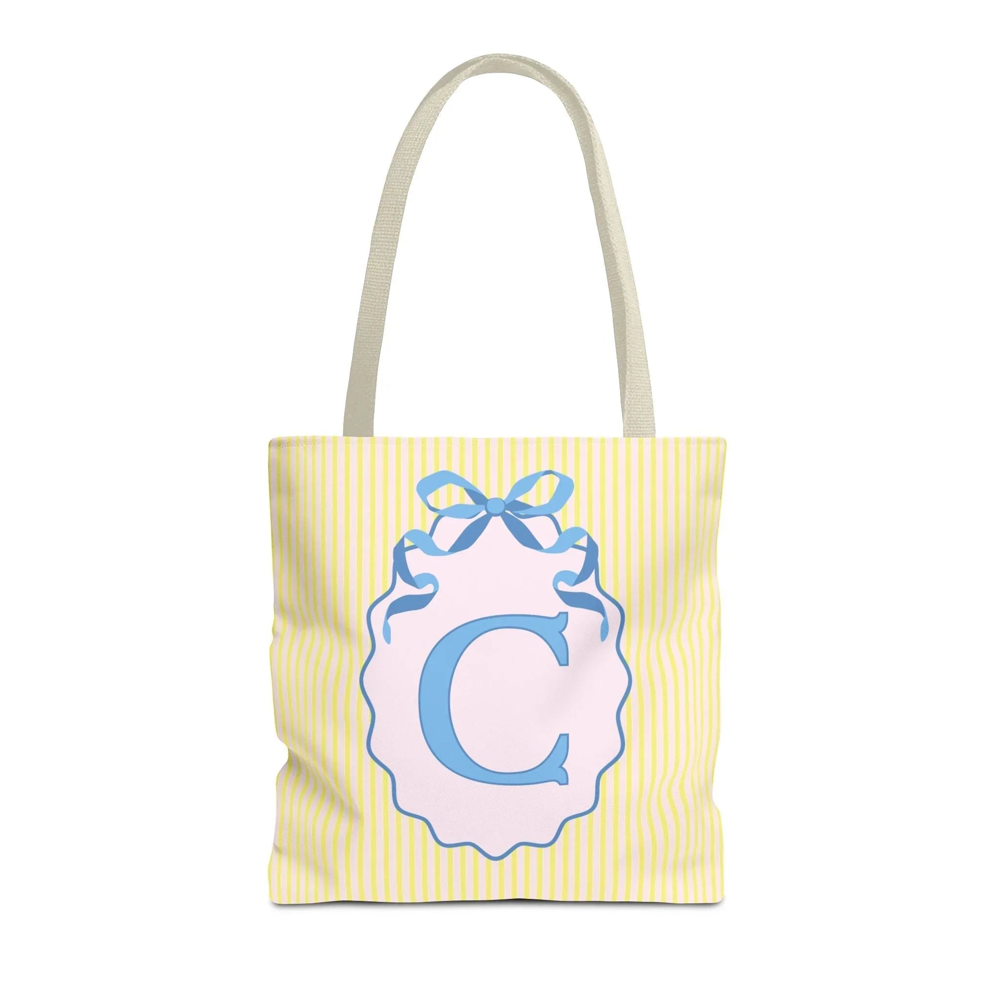 Peppy Initial Tote Bag with Initial and Cute Bow, Boho Hydrangea Flowers: C - BIG FRENCHIES