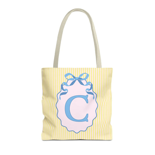 Peppy Initial Tote Bag with Initial and Cute Bow, Boho Hydrangea Flowers: C - BIG FRENCHIES