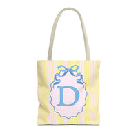 Peppy Initial Tote Bag with Initial and Cute Bow, Boho Hydrangea Flowers: D - BIG FRENCHIES