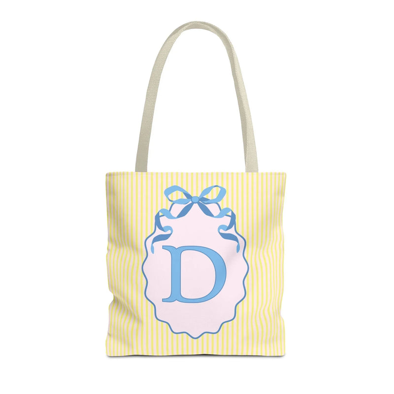 Peppy Initial Tote Bag with Initial and Cute Bow, Boho Hydrangea Flowers: D - BIG FRENCHIES