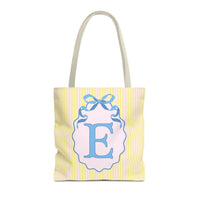 Peppy Initial Tote Bag with Initial and Cute Bow, Boho Hydrangea Flowers: E - BIG FRENCHIES