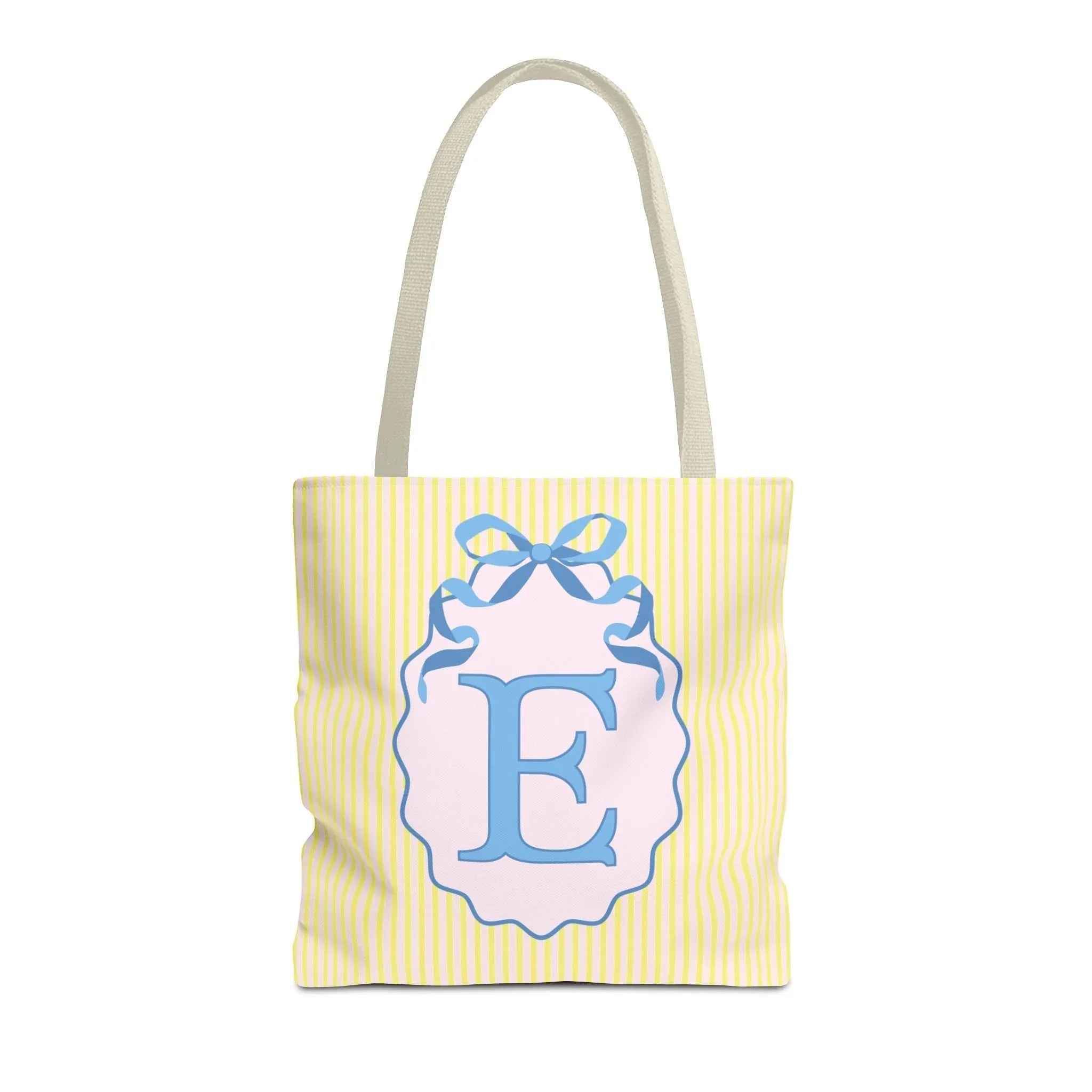 Peppy Initial Tote Bag with Initial and Cute Bow, Boho Hydrangea Flowers: E - BIG FRENCHIES