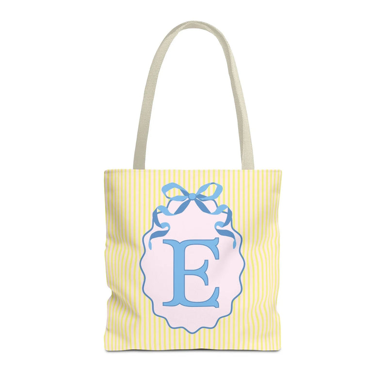 Peppy Initial Tote Bag with Initial and Cute Bow, Boho Hydrangea Flowers: E - BIG FRENCHIES
