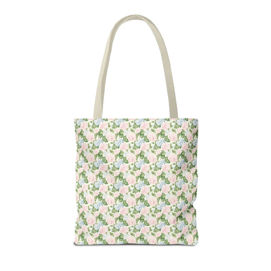 Peppy Initial Tote Bag with Initial and Cute Bow, Boho Hydrangea Flowers: E - BIG FRENCHIES