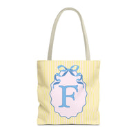 Peppy Initial Tote Bag with Initial and Cute Bow, Boho Hydrangea Flowers: F - BIG FRENCHIES