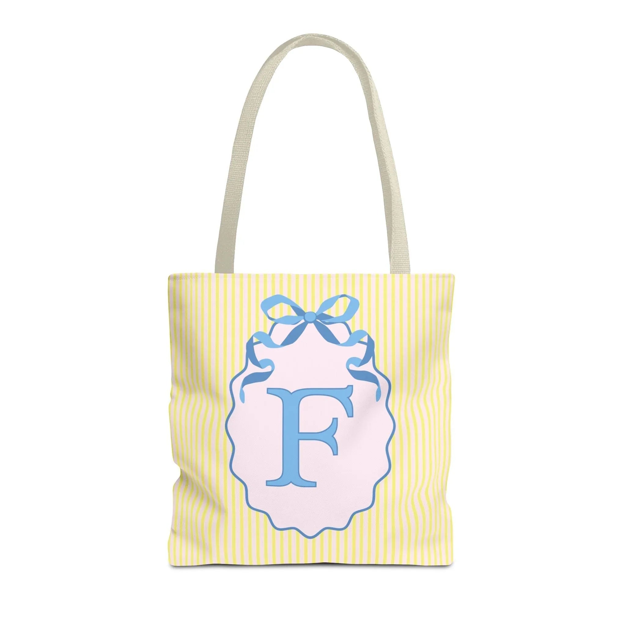Peppy Initial Tote Bag with Initial and Cute Bow, Boho Hydrangea Flowers: F - BIG FRENCHIES