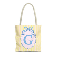 Peppy Initial Tote Bag with Initial and Cute Bow, Boho Hydrangea Flowers: G - BIG FRENCHIES