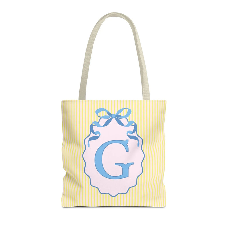 Peppy Initial Tote Bag with Initial and Cute Bow, Boho Hydrangea Flowers: G - BIG FRENCHIES