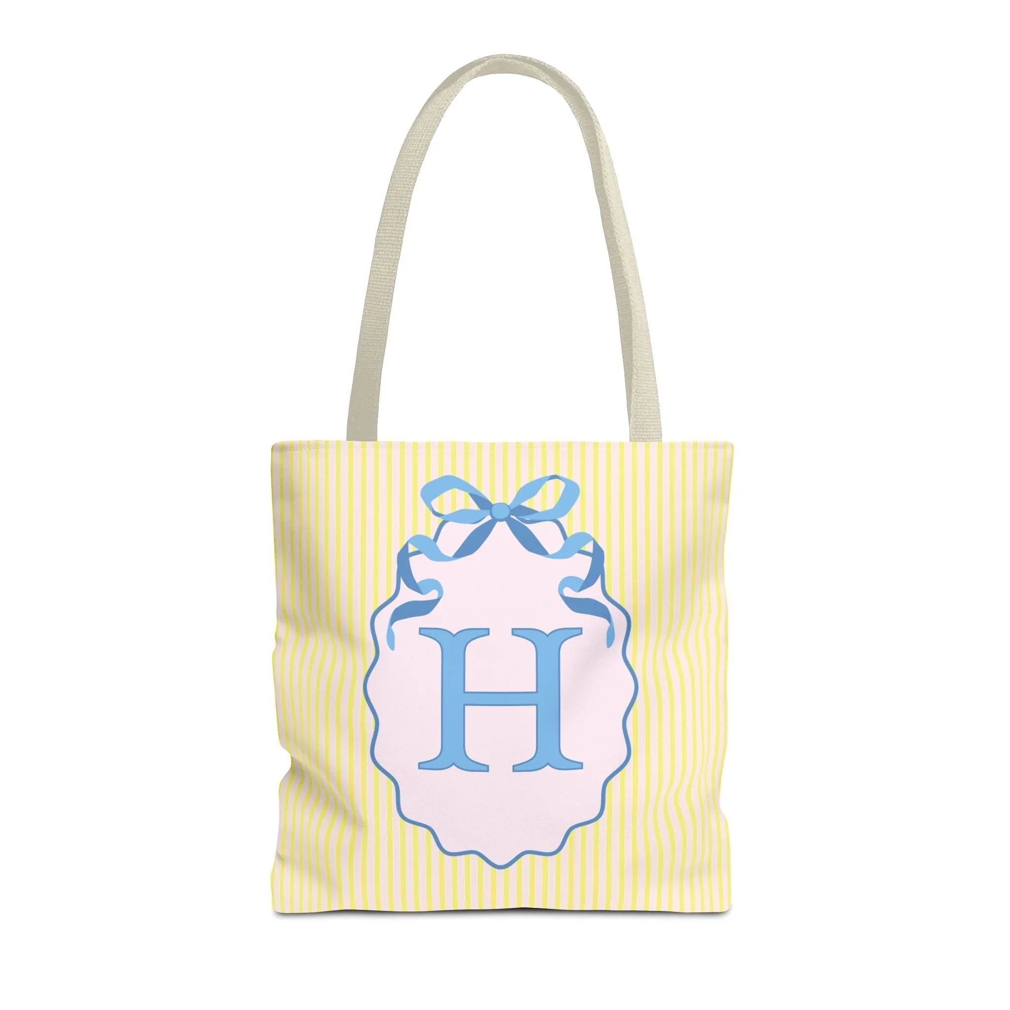 Peppy Initial Tote Bag with Initial and Cute Bow, Boho Hydrangea Flowers: H - BIG FRENCHIES