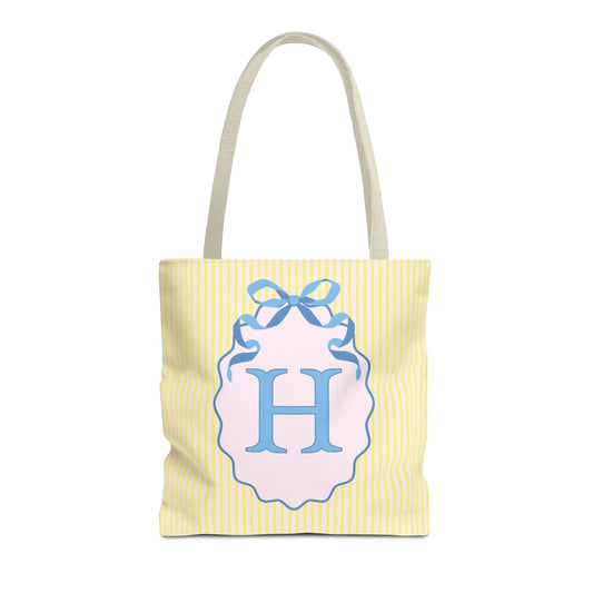 Peppy Initial Tote Bag with Initial and Cute Bow, Boho Hydrangea Flowers: H - BIG FRENCHIES