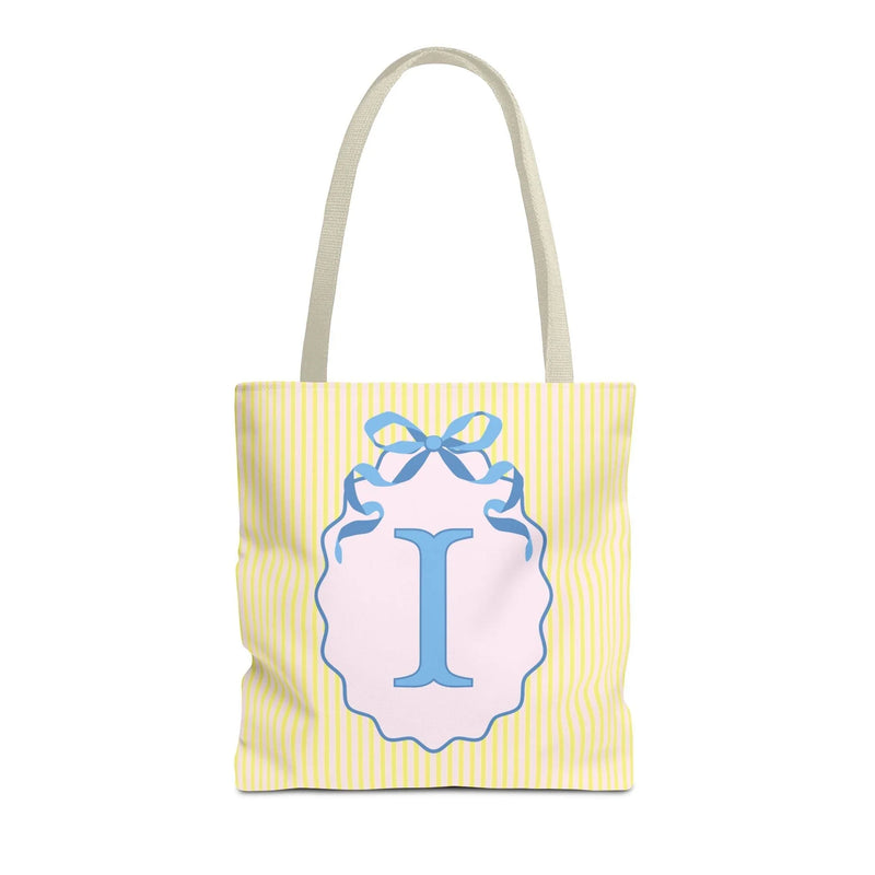 Peppy Initial Tote Bag with Initial and Cute Bow, Boho Hydrangea Flowers: I - BIG FRENCHIES