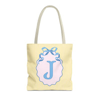 Peppy Initial Tote Bag with Initial and Cute Bow, Boho Hydrangea Flowers: J - BIG FRENCHIES