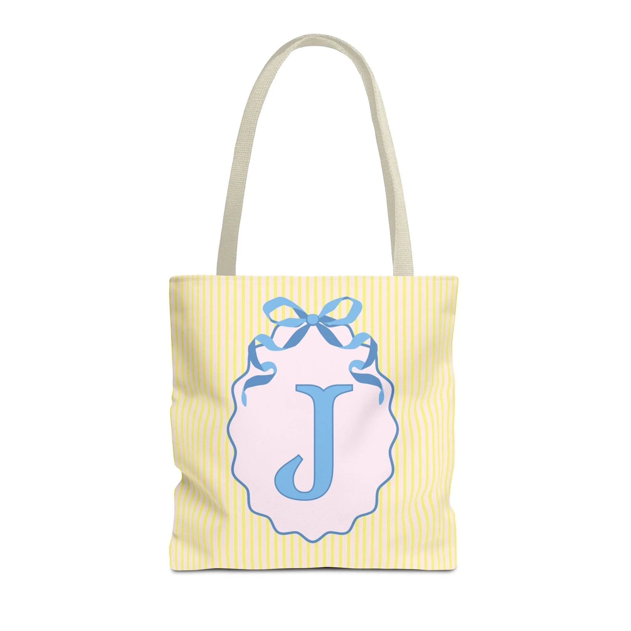 Peppy Initial Tote Bag with Initial and Cute Bow, Boho Hydrangea Flowers: J - BIG FRENCHIES