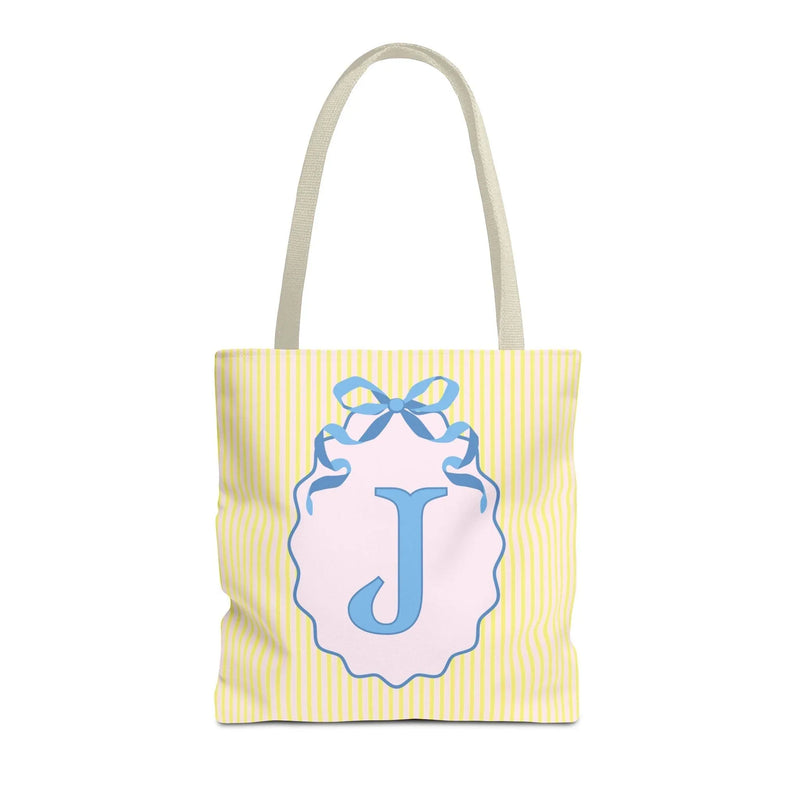 Peppy Initial Tote Bag with Initial and Cute Bow, Boho Hydrangea Flowers: J - BIG FRENCHIES