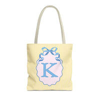 Peppy Initial Tote Bag with Initial and Cute Bow, Boho Hydrangea Flowers: K - BIG FRENCHIES