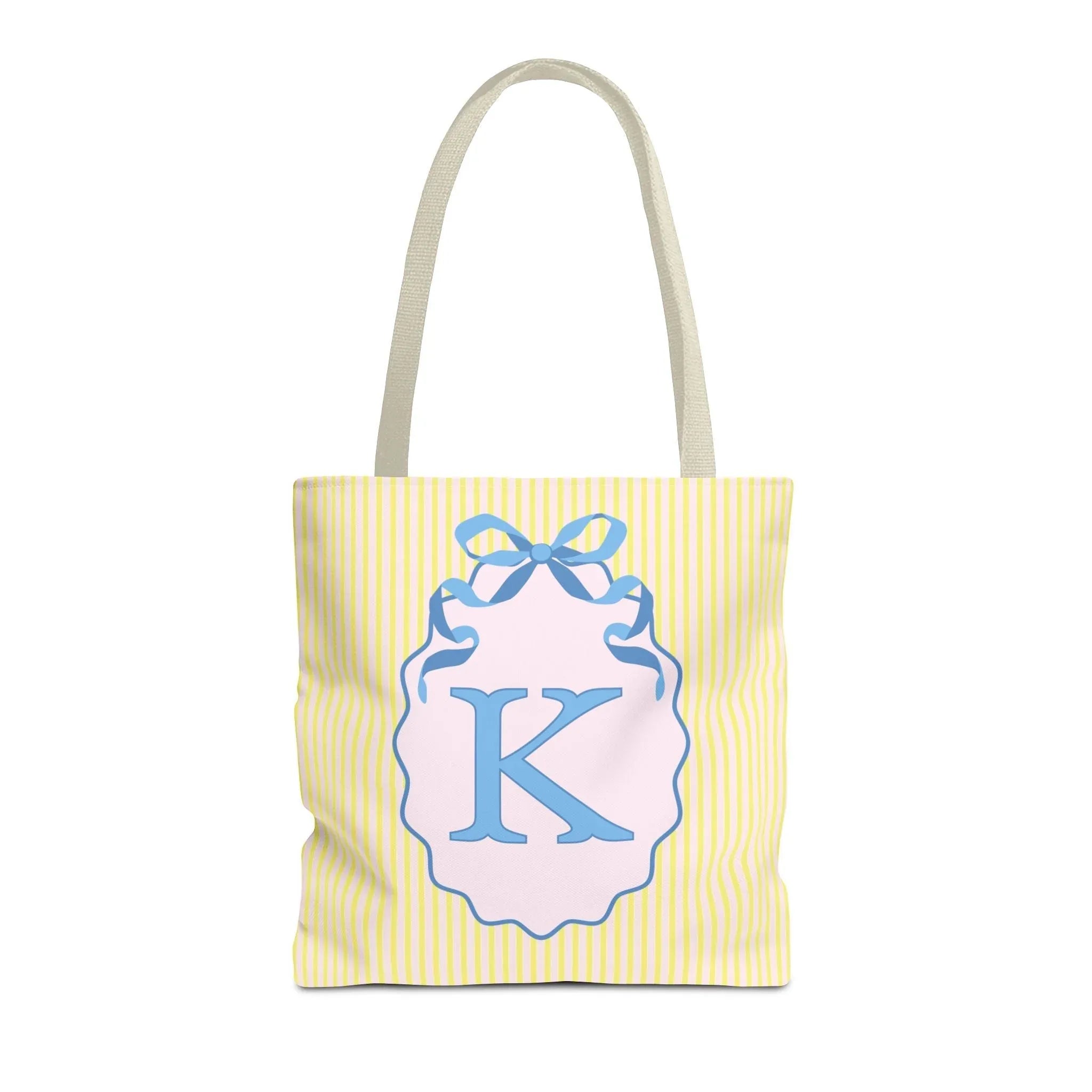 Peppy Initial Tote Bag with Initial and Cute Bow, Boho Hydrangea Flowers: K - BIG FRENCHIES