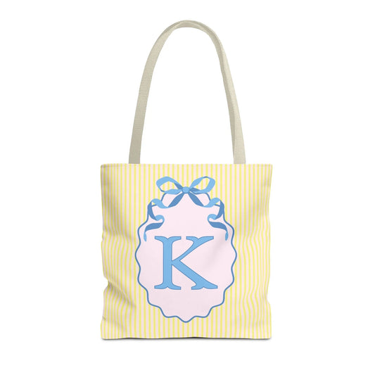 Peppy Initial Tote Bag with Initial and Cute Bow, Boho Hydrangea Flowers: K - BIG FRENCHIES