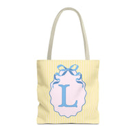 Peppy Initial Tote Bag with Initial and Cute Bow, Boho Hydrangea Flowers: L - BIG FRENCHIES
