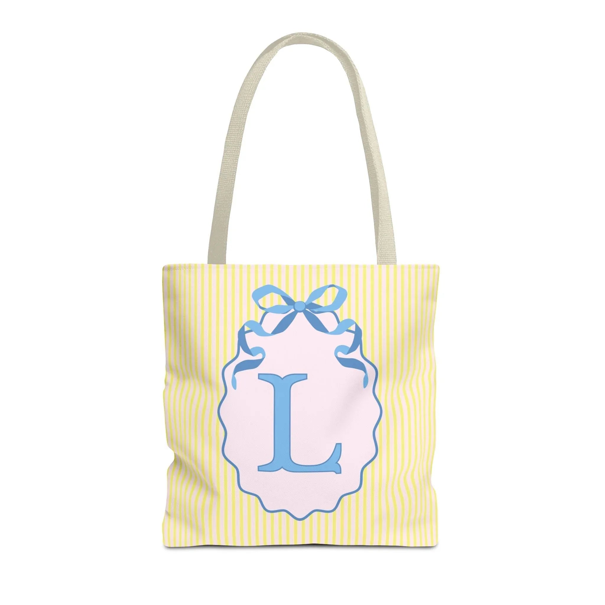 Peppy Initial Tote Bag with Initial and Cute Bow, Boho Hydrangea Flowers: L - BIG FRENCHIES
