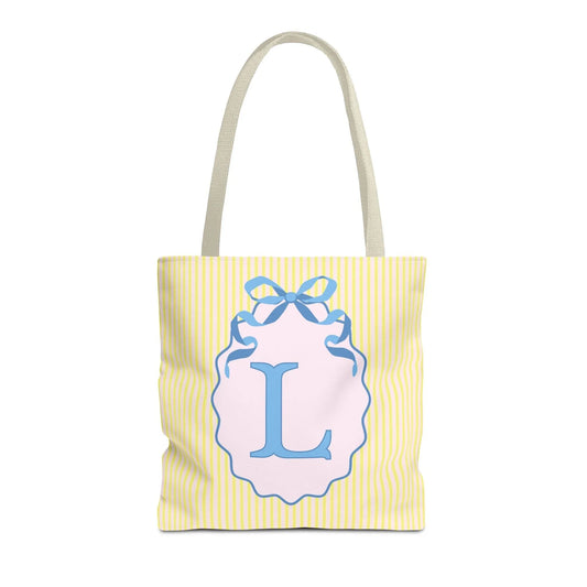 Peppy Initial Tote Bag with Initial and Cute Bow, Boho Hydrangea Flowers: L - BIG FRENCHIES